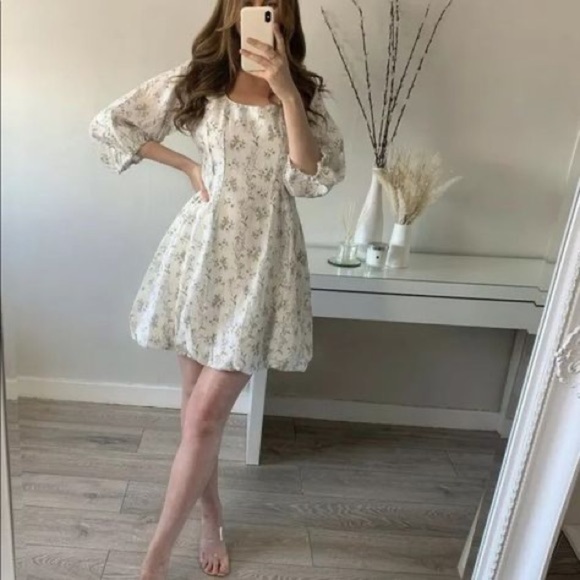 H&M x Brock Collection Floral Balloon Puff Sleeve Mini Dress Sundress Sun Size S - Picture 2 of 16